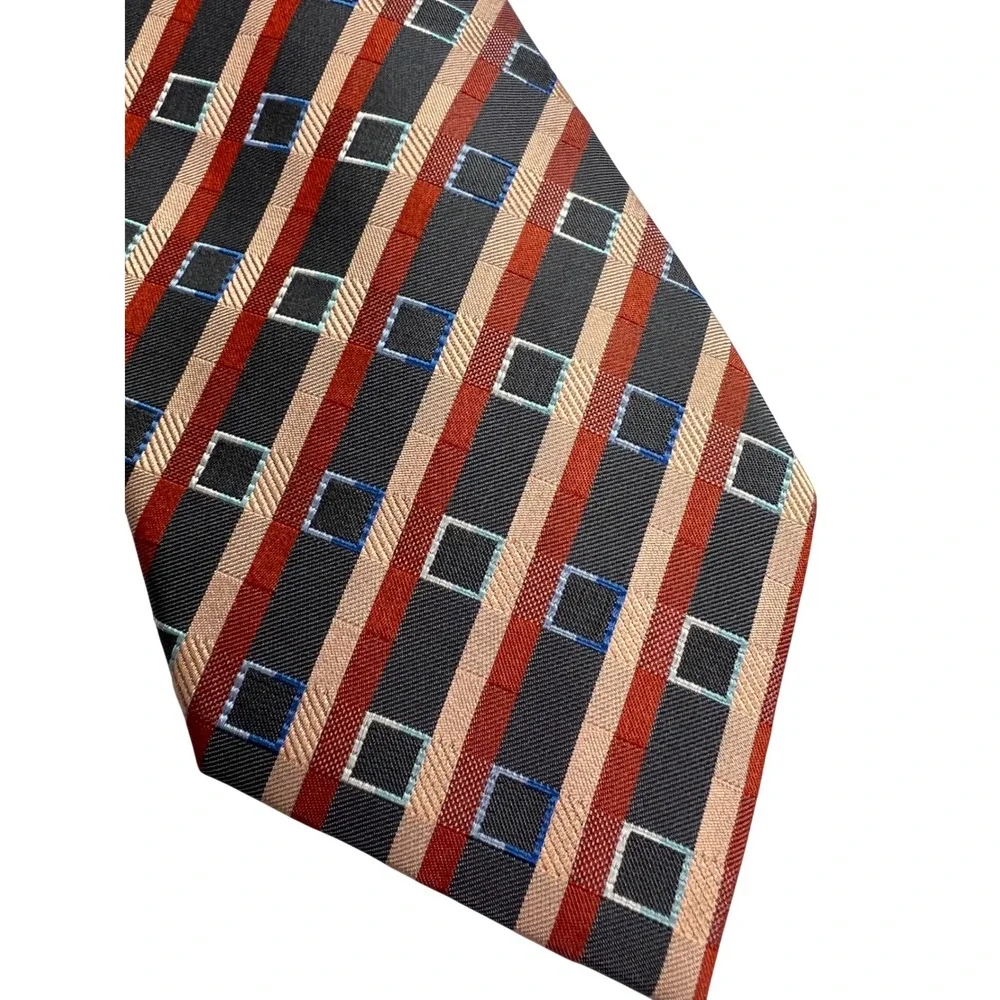 Luciano Versi Men's Tie‎ Grey Copper Reine Seide Stripe Classic 100% Silk A68